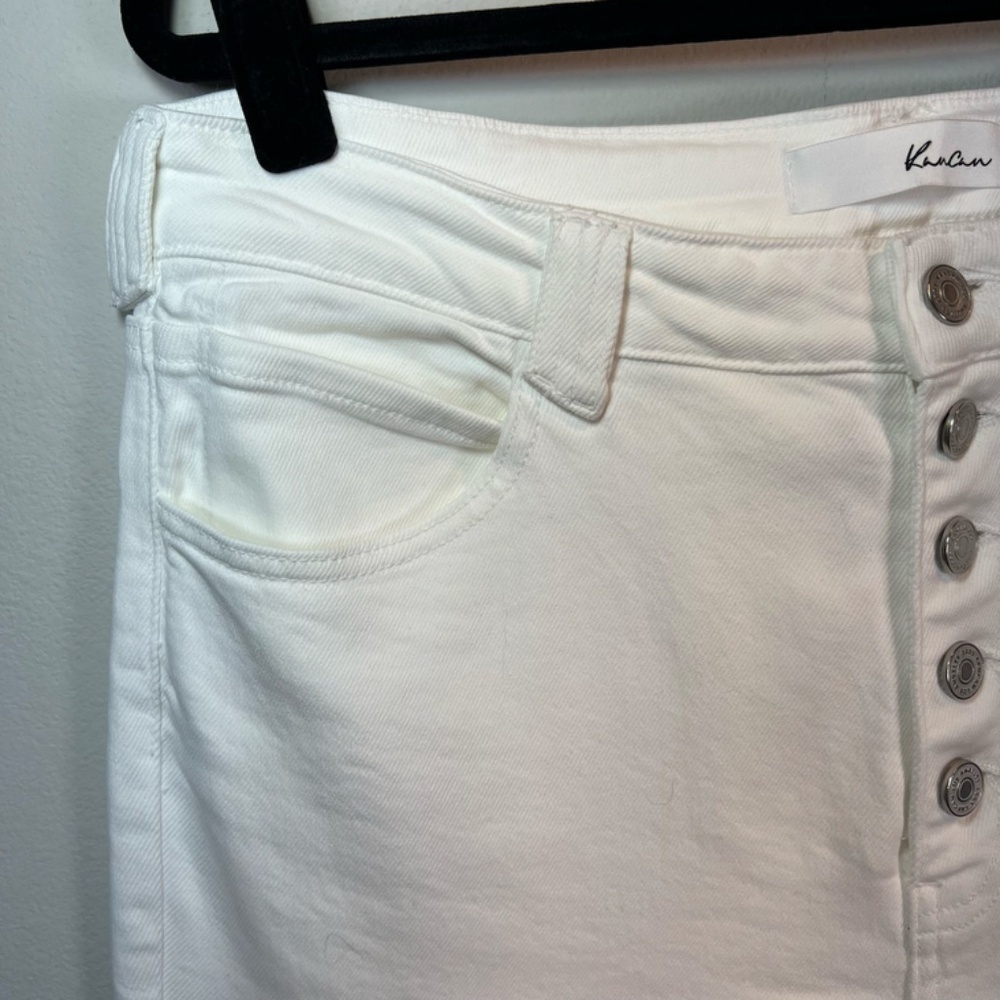 Kancan Flare Stretch Jeans White Denim High Rise Frayed Button Summer Size 31x33 - Picture 7 of 13
